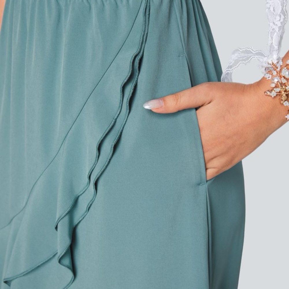 HALARA Breezeful Ruffled Stone Blue High Low Dress With Open Back Teal - Picture 8 of 10